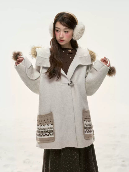 BIBIBENCY - Ivory 70% Wool Fair Isle Coat