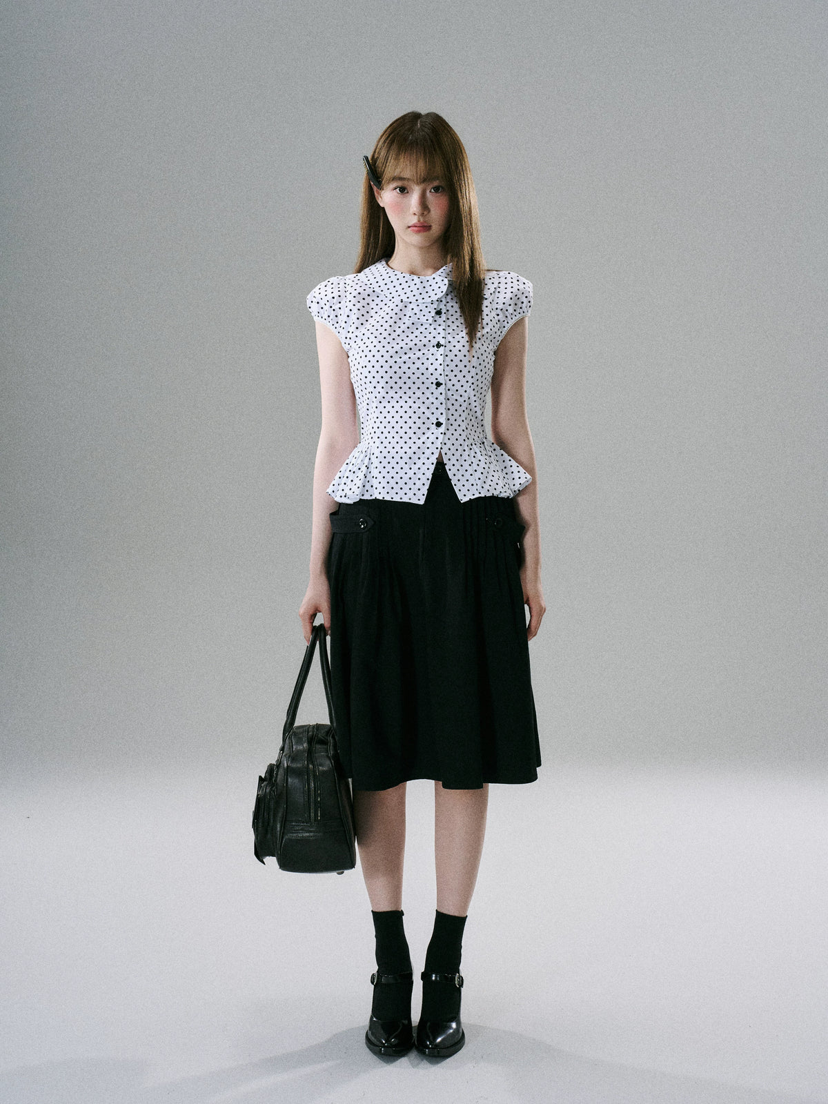LOST FOREST - Pleated Cotton Utility Skirt (Red / Black)