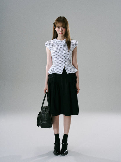 LOST FOREST - Pleated Cotton Utility Skirt (Red / Black)