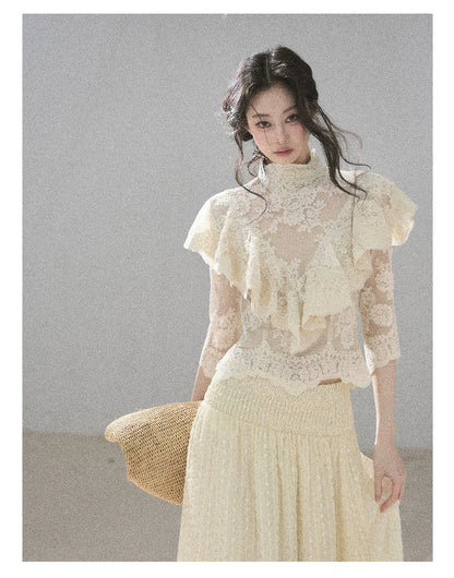 "Whispering Wheat Fields" Sage Mist Lace Maxi Skirt