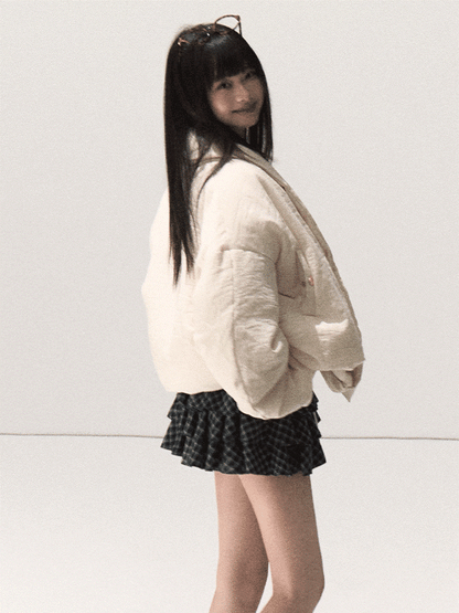 OAKMOO/ Beige 90% White Duck Down Cropped Puffer Jacket