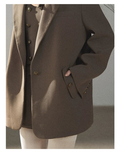 AOMALM - “Evening Breeze in the Valley” Chestnut Brown Blazer, Cami & Pleated Skort Set