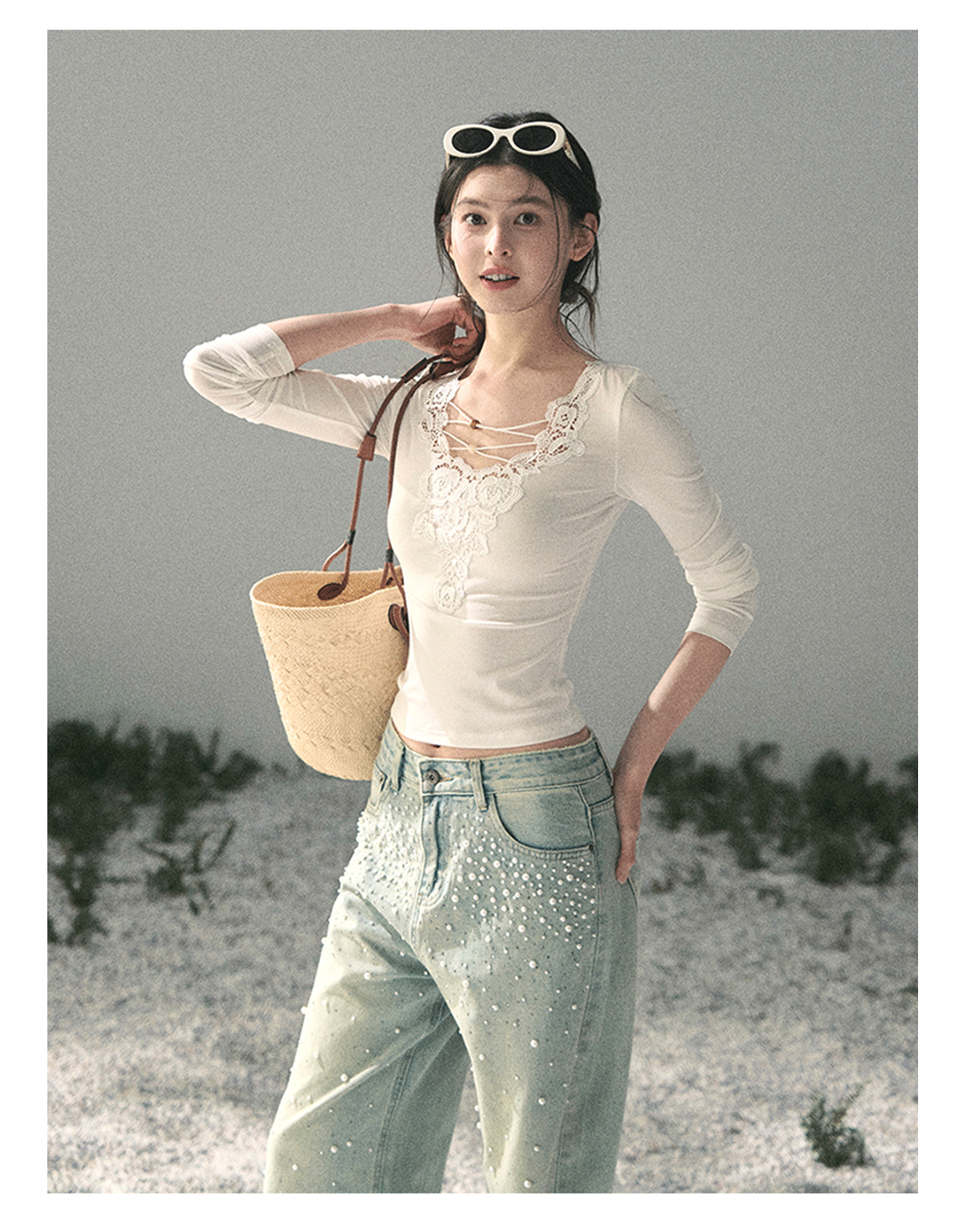 “Lace Summer Haven” Frost White Lace V-Neck Top