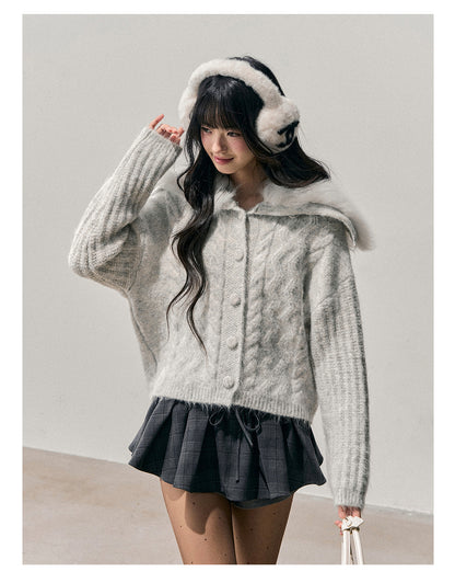 少也眼 “Gentle Echoes” French Fox-Fur Knit Cardigan 54554
