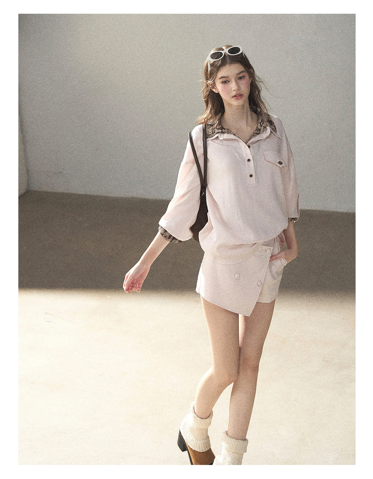 170726 "A Touch of Autumn Frost" Soft Pink Paisley Shirt & Skort Set