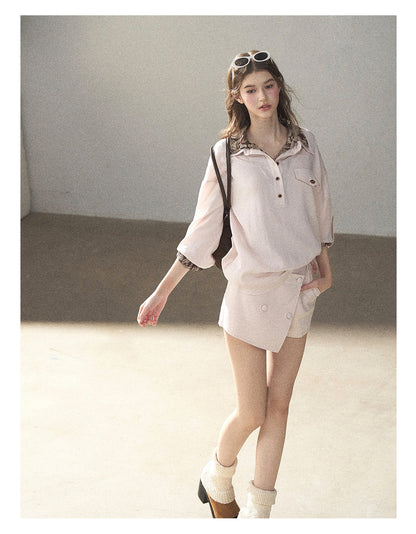 170726 "A Touch of Autumn Frost" Soft Pink Paisley Shirt & Skort Set