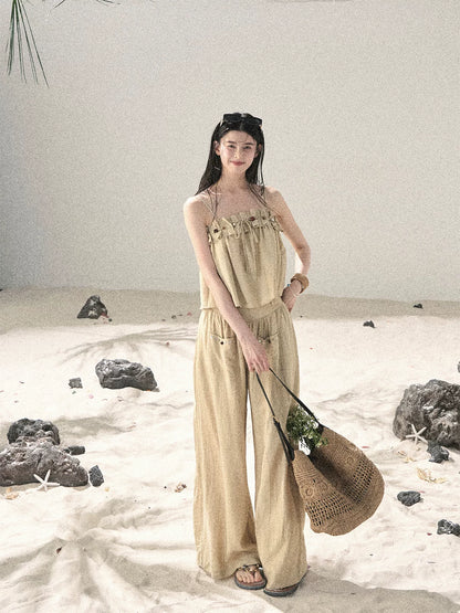 "Traces of the Wind" Sand Beige Cami & Wide-Leg Pants Set