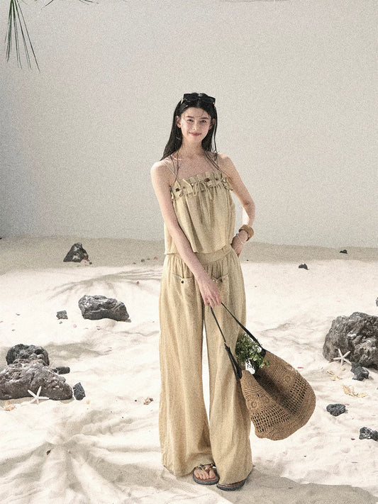 "Traces of the Wind" Sand Beige Cami & Wide-Leg Pants Set