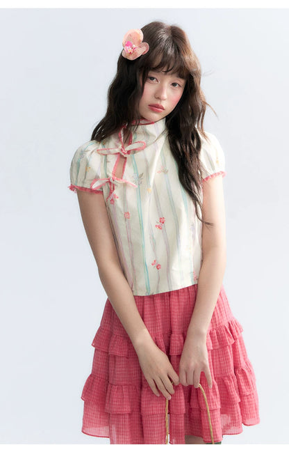 "Peach Blossom" Plum Pink Plaid Tiered A-Line Skirt