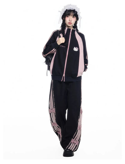 170726K "Pink Velocity" Black Athletic Collection (Track Jacket / Athletic Shorts / Bow Track Pants)