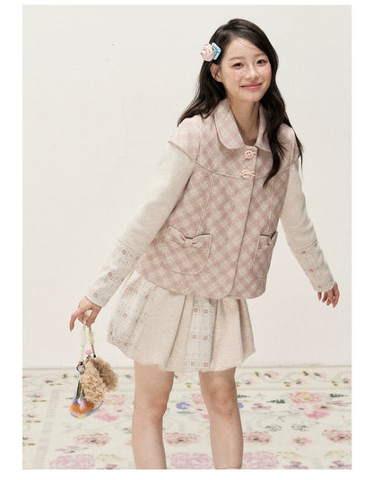 [RF] Vintage Floral Patchwork Knit Bubble Skirt in Blush Pink