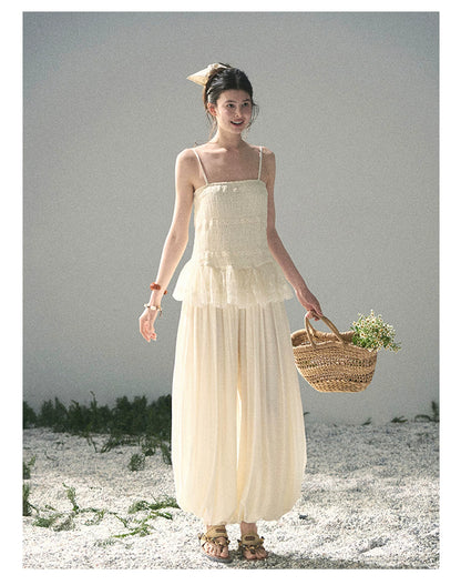 "Fallen Into Your Gaze" Dutch Cheese Lace Top & Jogger Pants Two-Piece Set