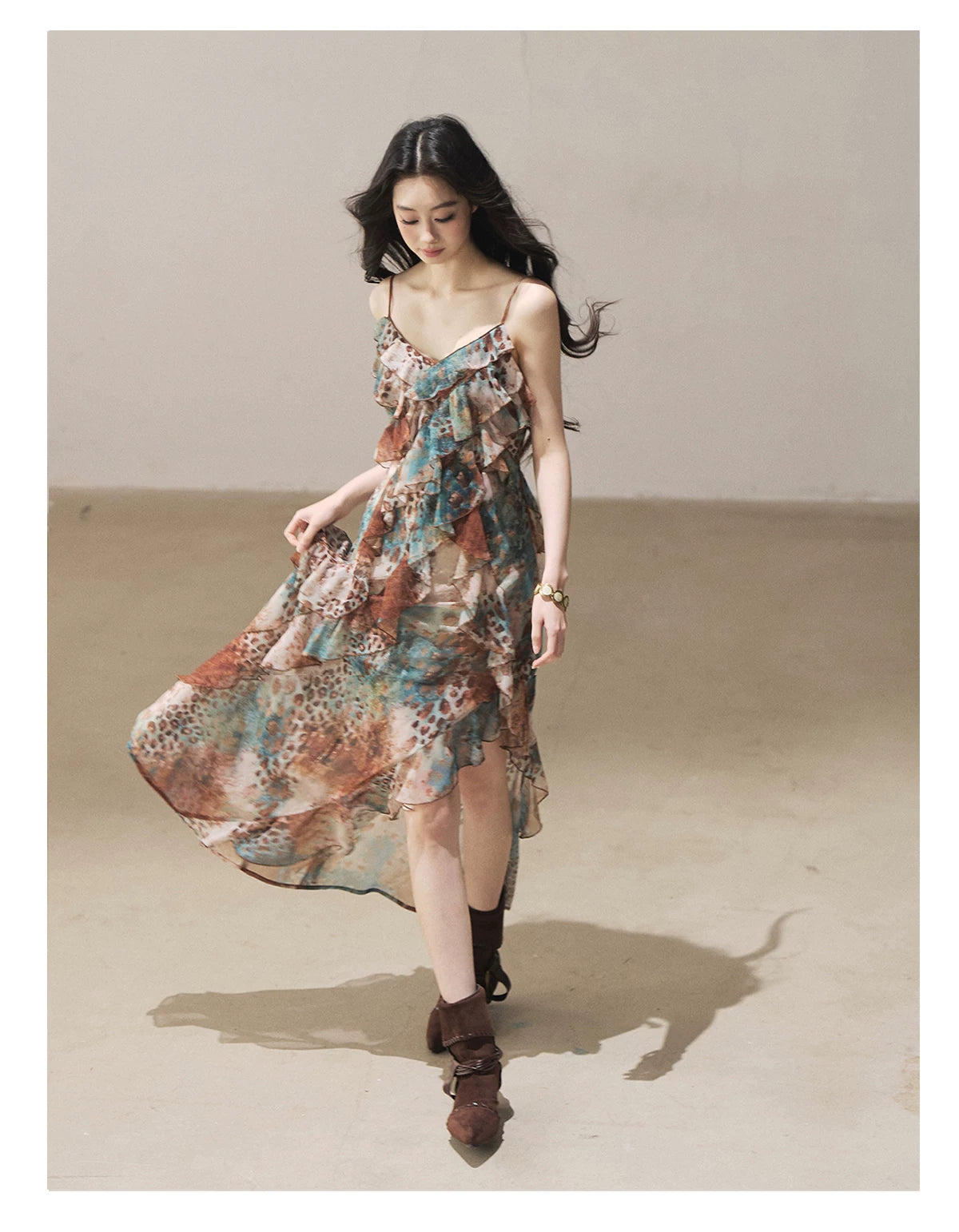 "She Never Looks Back" Peacock Blue Leopard Chiffon Maxi Dress