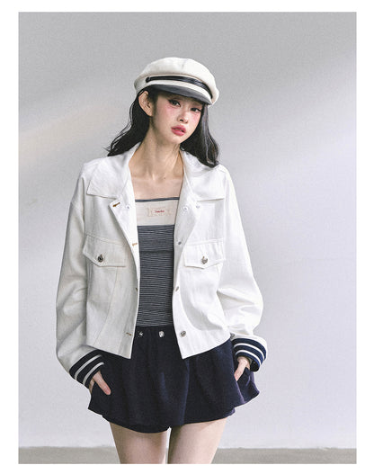 少也眼 "New York Art Museum" Detachable Sailor-Collar Denim Jacket 5764567