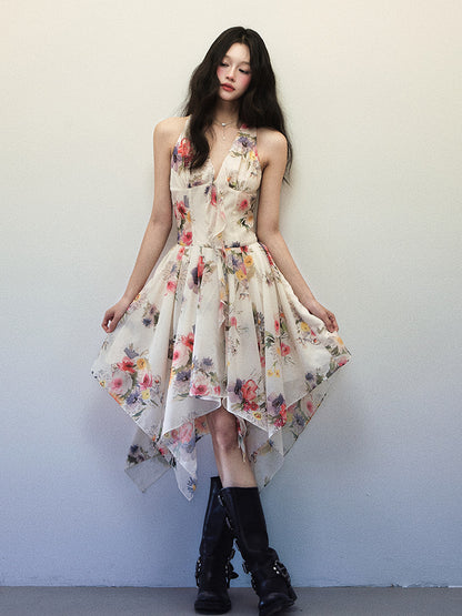 1P - “On The Ground” Watercolor Bloom Halter Midi Dress