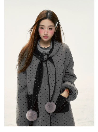 BIBIBENCY - Gray & Black Reversible Polka Dot Wool-Look Coat