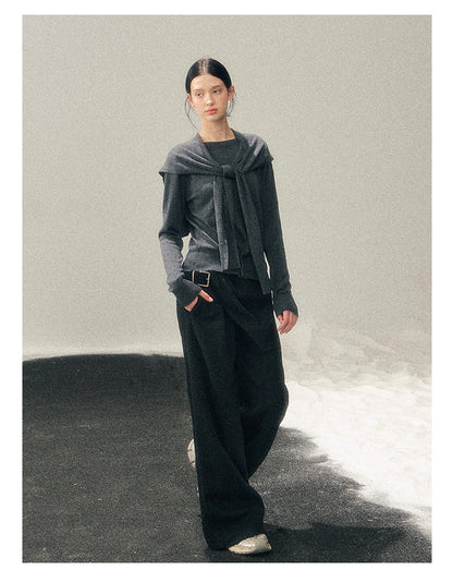 040126 "Orlane Academy" American Preppy Knit Top & Shawl Set - Paris Gray