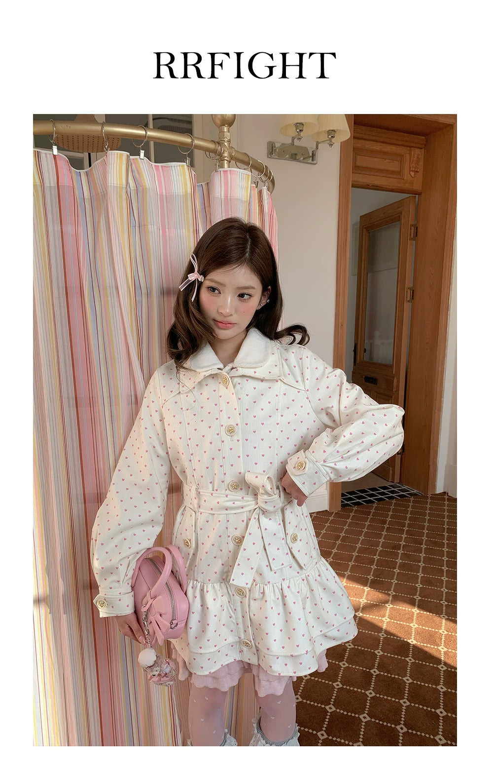 “Sweetheart Whisper” Beige Apricot Heart Print Midi Dress