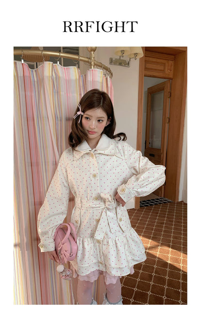 “Sweetheart Whisper” Beige Apricot Heart Print Midi Dress