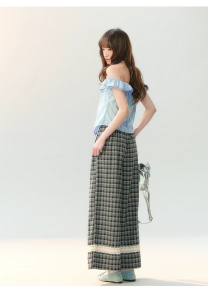 "Blue Mist Academy" Embroidered Off-Shoulder Layered Blouse SH2026204