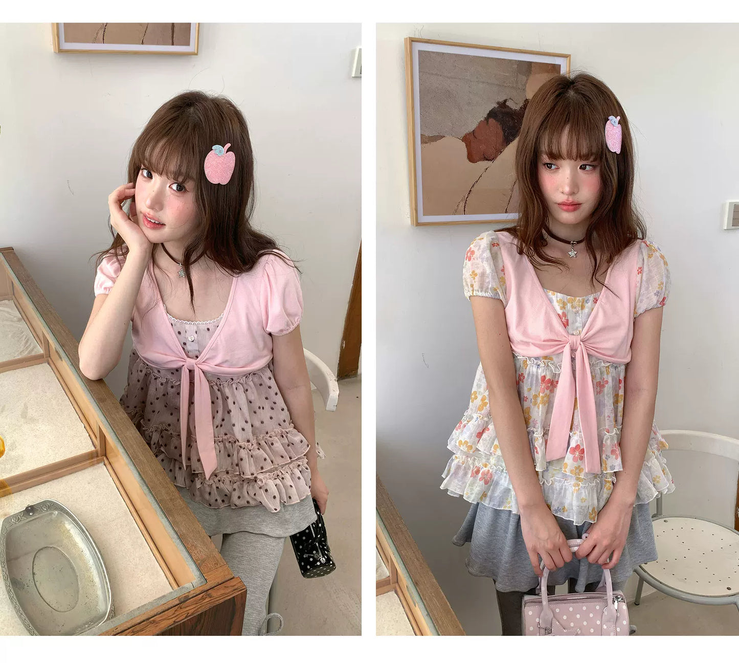 [RF] “Peach Mocha Layers” Misty Pink Polka Dot Layered Top
