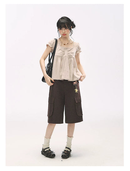 "Sweetheart Crew" Polka Dot Faux Two-Piece Bow Knit Short Sleeve Top