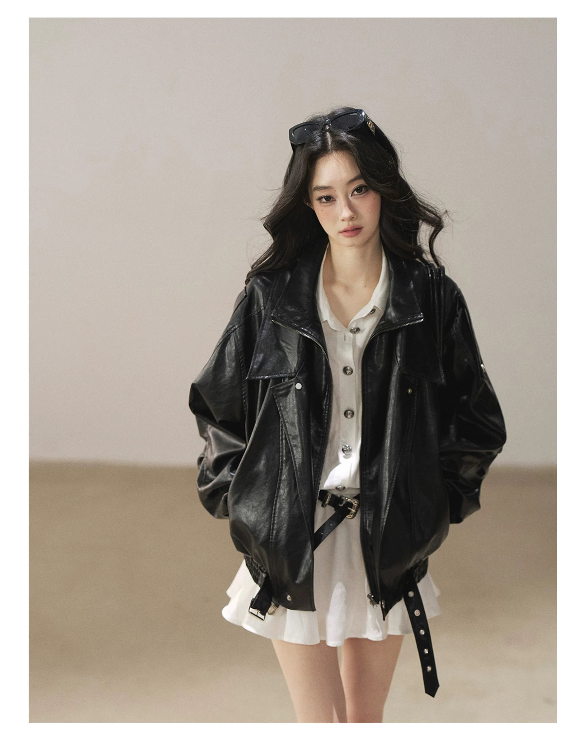 AOMALM - "Solo Journey" Quiet Black Oversized PU Moto Jacket