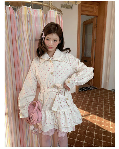“Sweetheart Whisper” Beige Apricot Heart Print Midi Dress
