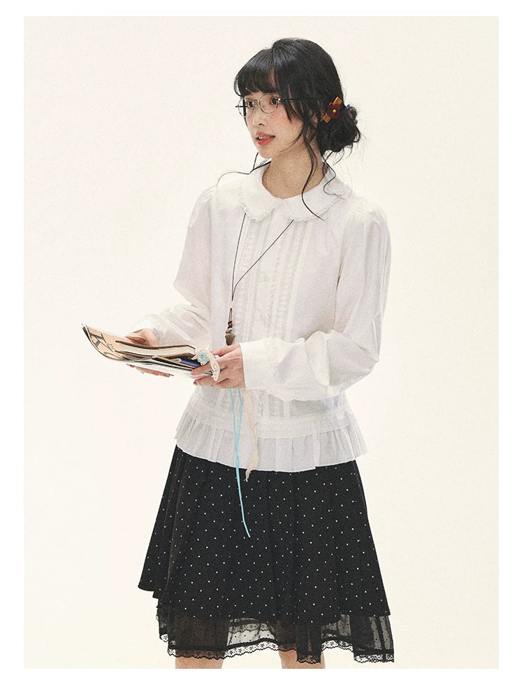 "Polka Reverie" Black Polka Dot Bow Pleated Mini Skirt