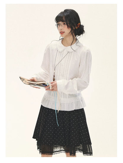 "Polka Reverie" Black Polka Dot Bow Pleated Mini Skirt