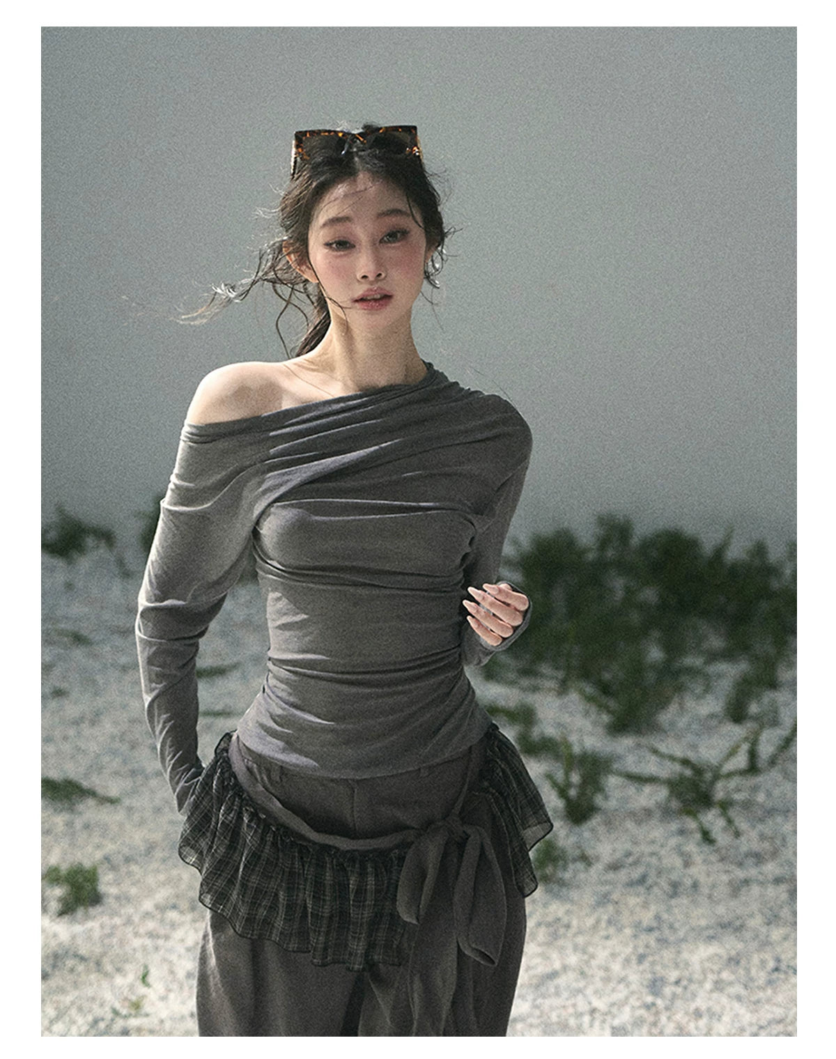 “Where Shadow Walks Beside Light” Dusk Gray Asymmetrical Top