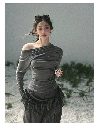 “Where Shadow Walks Beside Light” Dusk Gray Asymmetrical Top