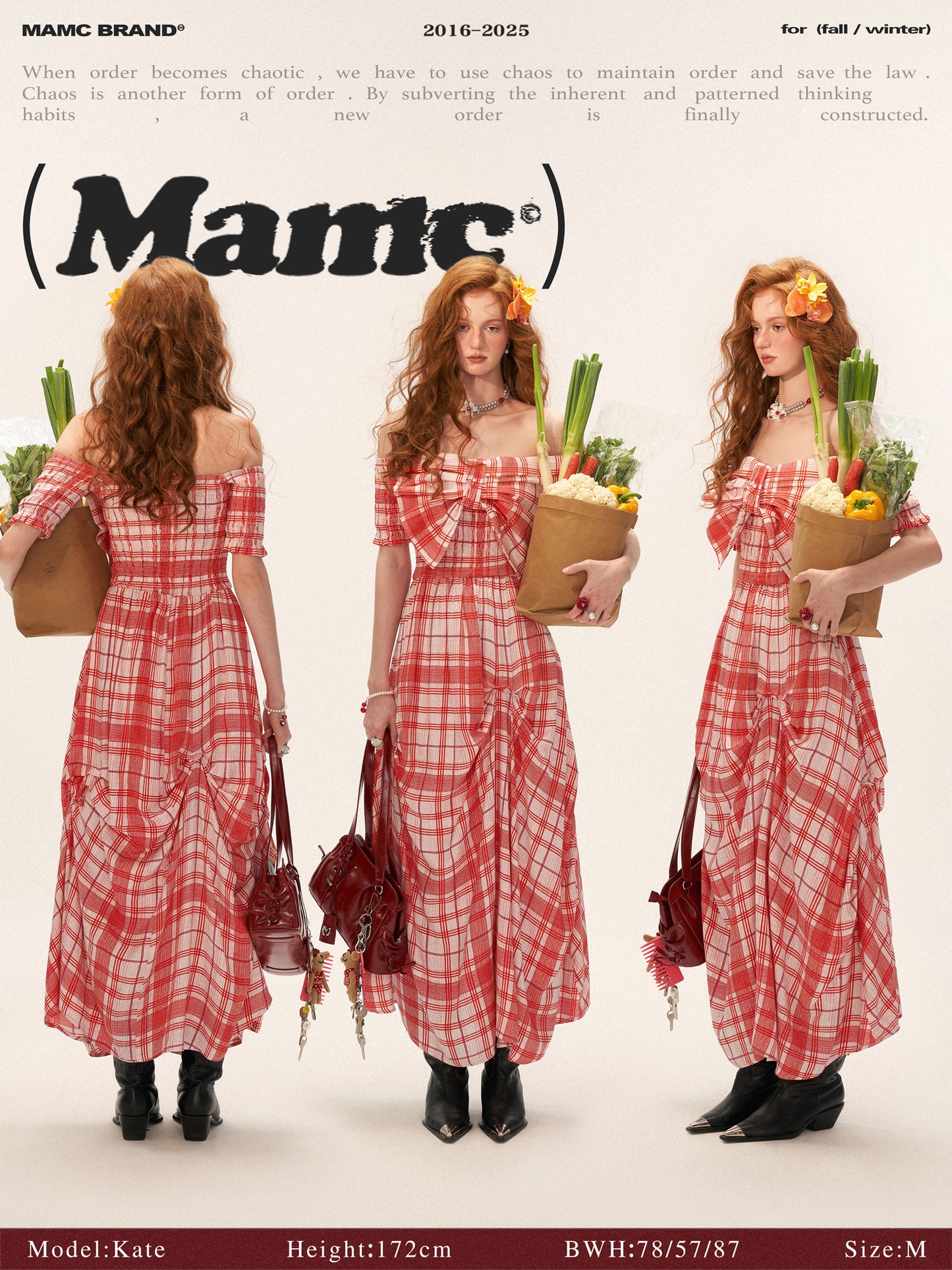 MAMC - Red Plaid Bow Maxi Dress – Off-Shoulder Waist-Cinched Vacation Outfit