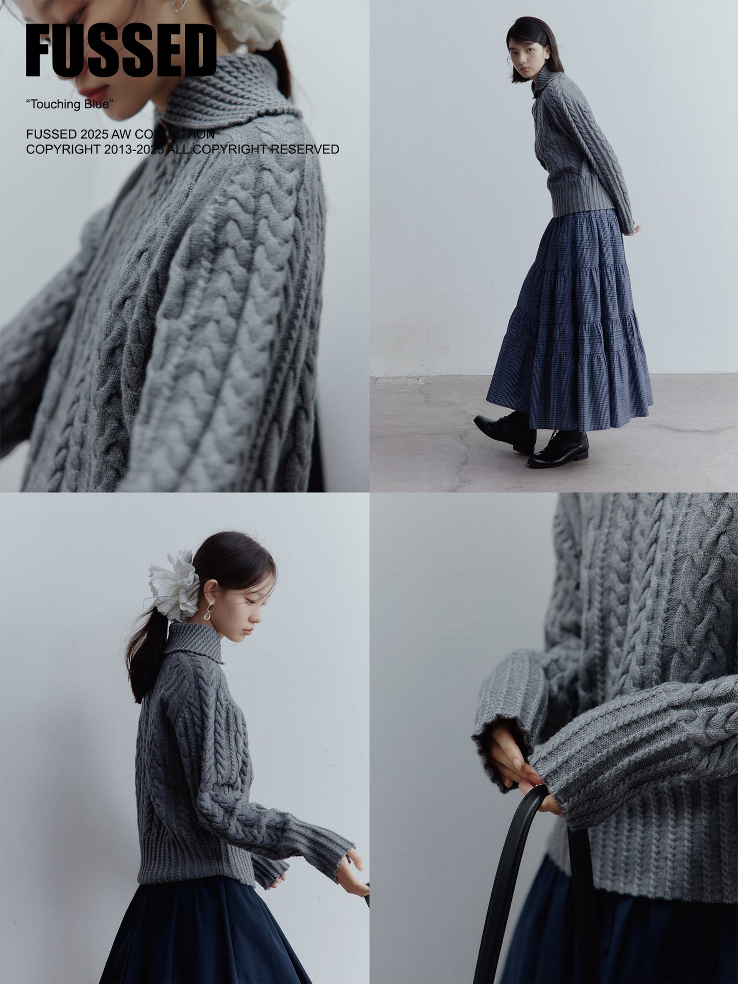 FUSSED A Nerd’s Daily Twist Cable & Textured Pullover – Mist Grey FOF-25SS164a