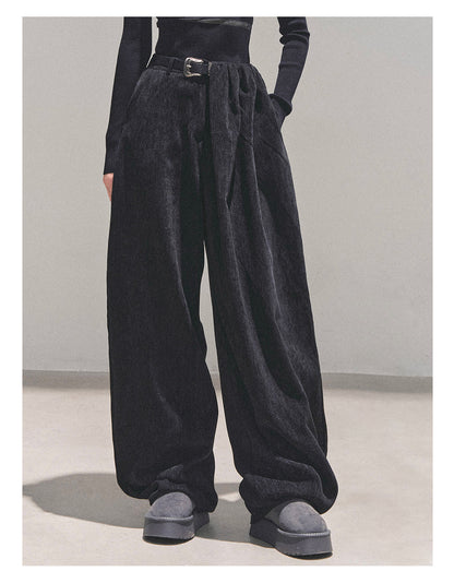 少也眼 “Sunset & Glance” Relaxed Vintage Wide-Leg Trousers with Belt - Gray 1118-2