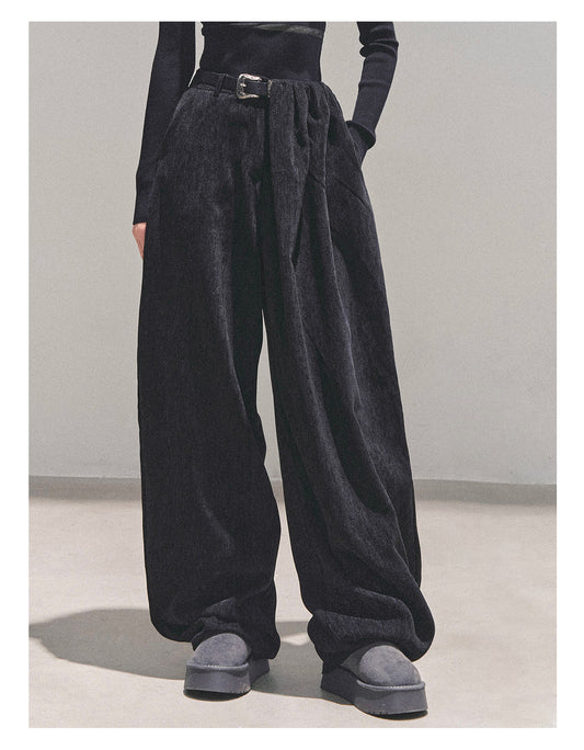 少也眼 “Sunset & Glance” Relaxed Vintage Wide-Leg Trousers with Belt - Gray 1118-2