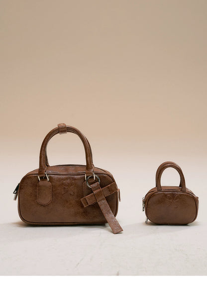 SunsetPark - Suede Bow Boston Handbag (Red / Brown / Floral / Blue / Pink)