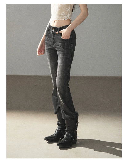 AOMALM - “Her Shoreline” American Vintage Slim Flare Jeans (Rock Black / Vintage Blue)