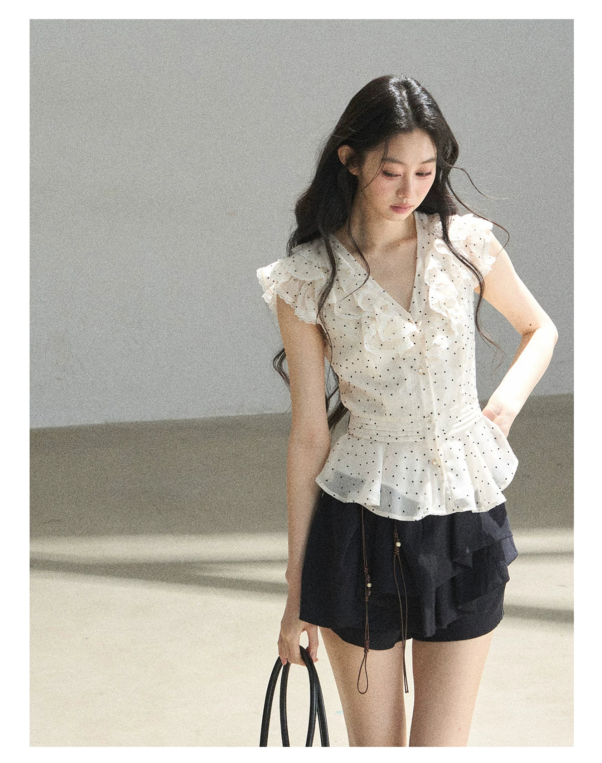 "Falling Into the Galaxy" Cream Ivory Polka Dot Chiffon Blouse