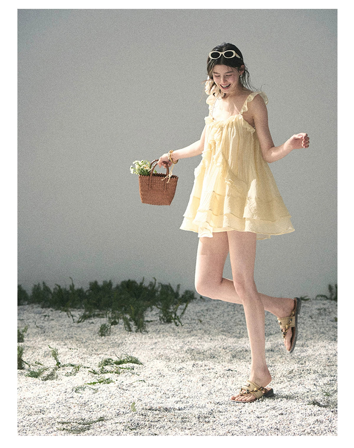“Tenderly Entwined” Soft Butter Yellow Ruffle Babydoll Dress 4563543