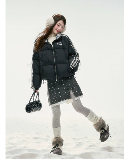 BIBIBENCY - Black Lace-Trimmed 90% White Duck Down Puffer Jacket