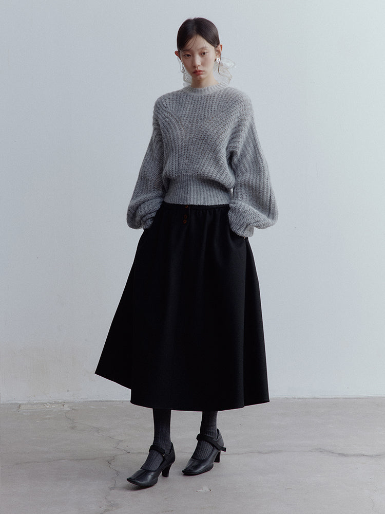 FUSSED Lazy Furry Mist Gray Wool & Baby Mohair Color-Block Sweater FOF-25SS133