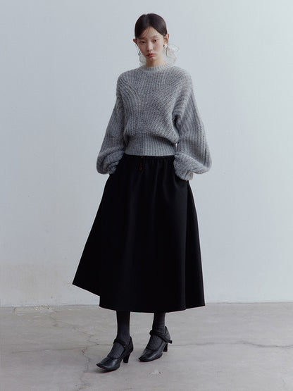 FUSSED Lazy Furry Mist Gray Wool & Baby Mohair Color-Block Sweater FOF-25SS133