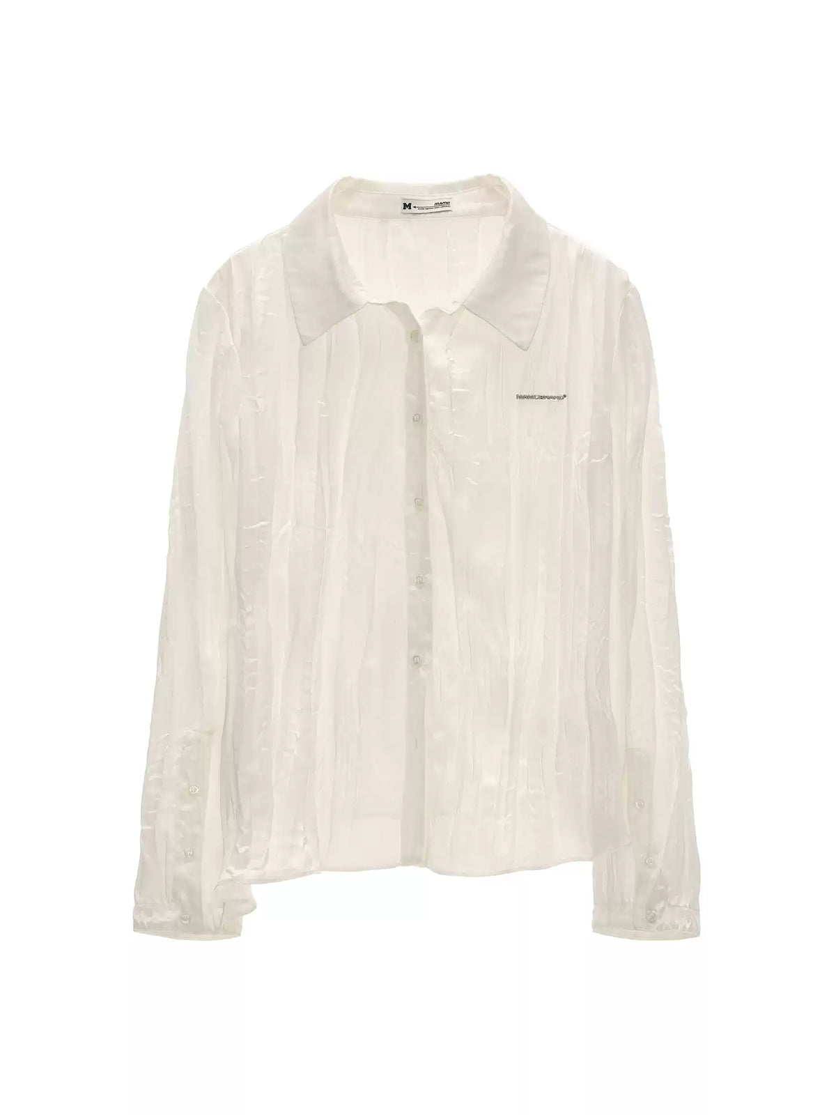 MAMC - White Textured Pleated Irregular-Collar Long Sleeve Shirt