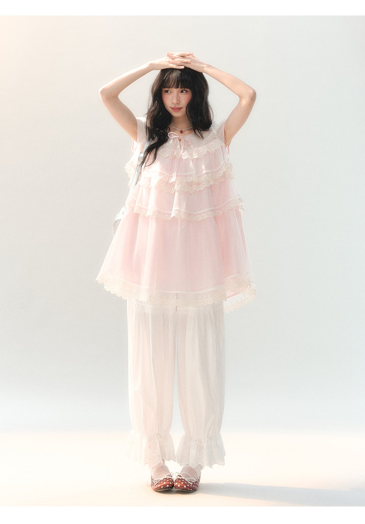 [CAN] "Peach Mist Sorbet" Pink Lace Chiffon Dress Set