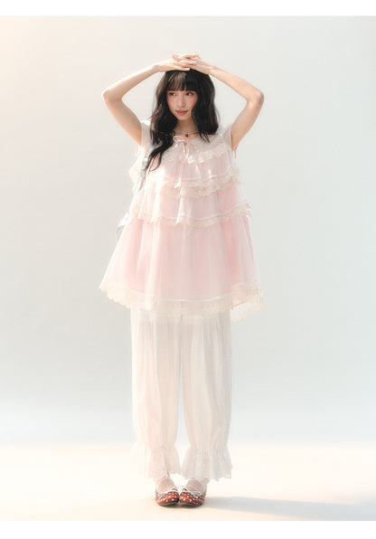 [CAN] "Peach Mist Sorbet" Pink Lace Chiffon Dress Set