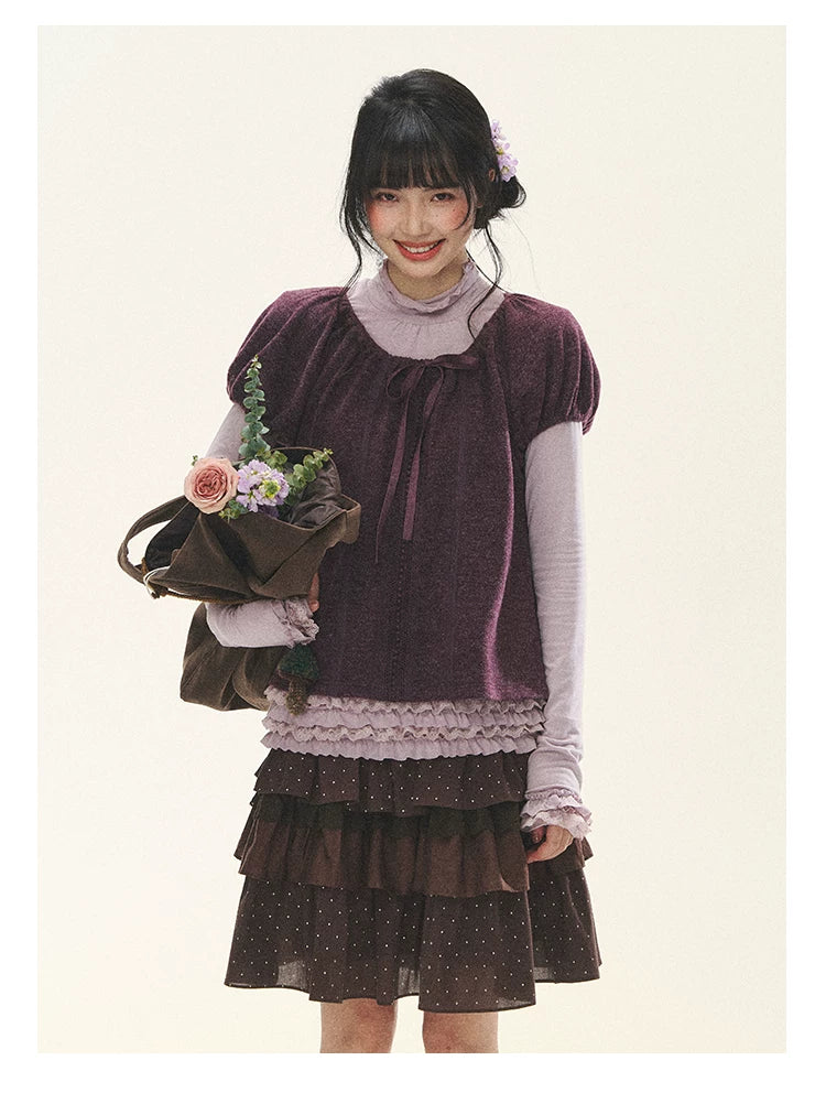 "Misty Ripples" Misty Lavender Lace Mock Neck Knit Top
