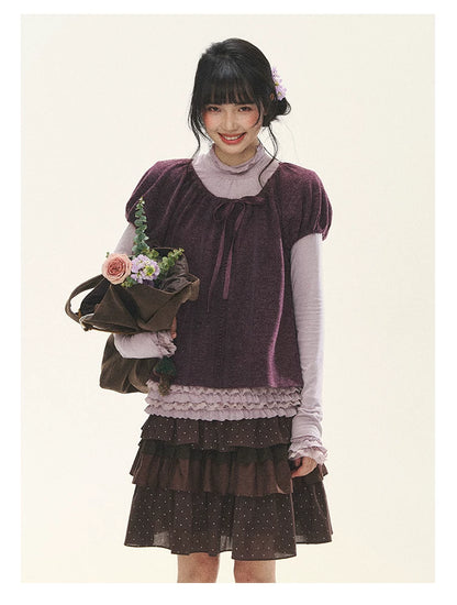 "Misty Ripples" Misty Lavender Lace Mock Neck Knit Top