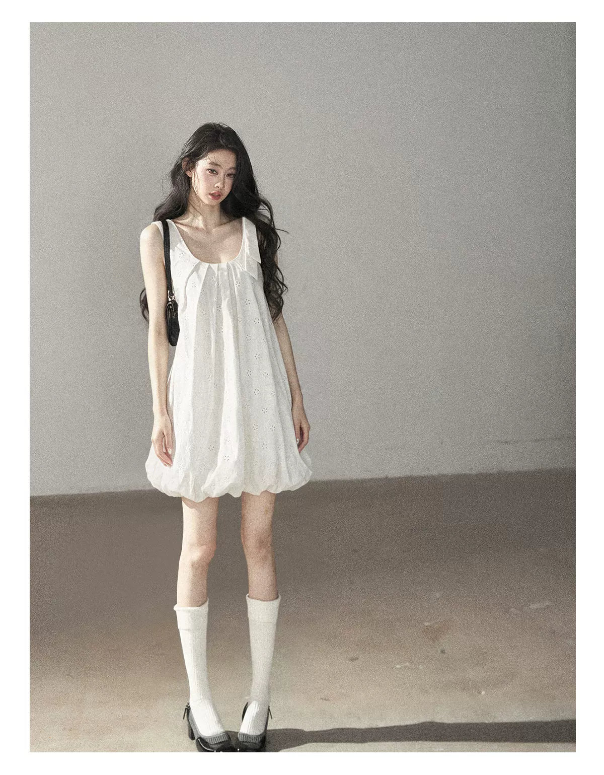 AOMALM - One-Shoulder Bow Dress with Cutout Embroidery Detail