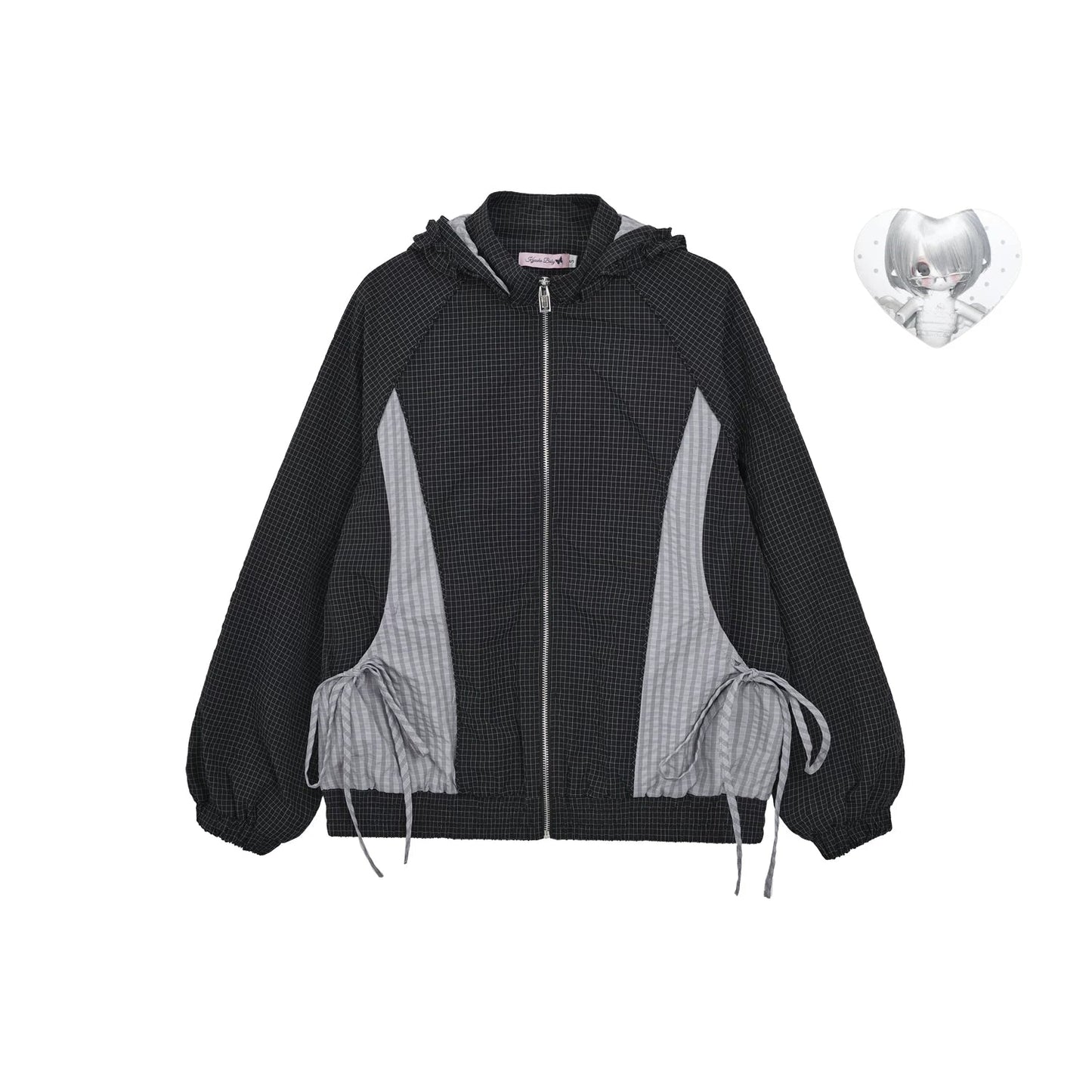 "Cold Air" Black Padded Jacket / Base Layer Top / Polka Dots Skirt / Sweatpants Set